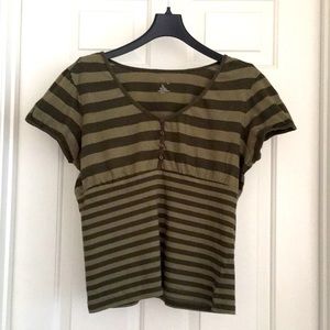 New Directions Top Petite XL Green Stripes Short Sleeves